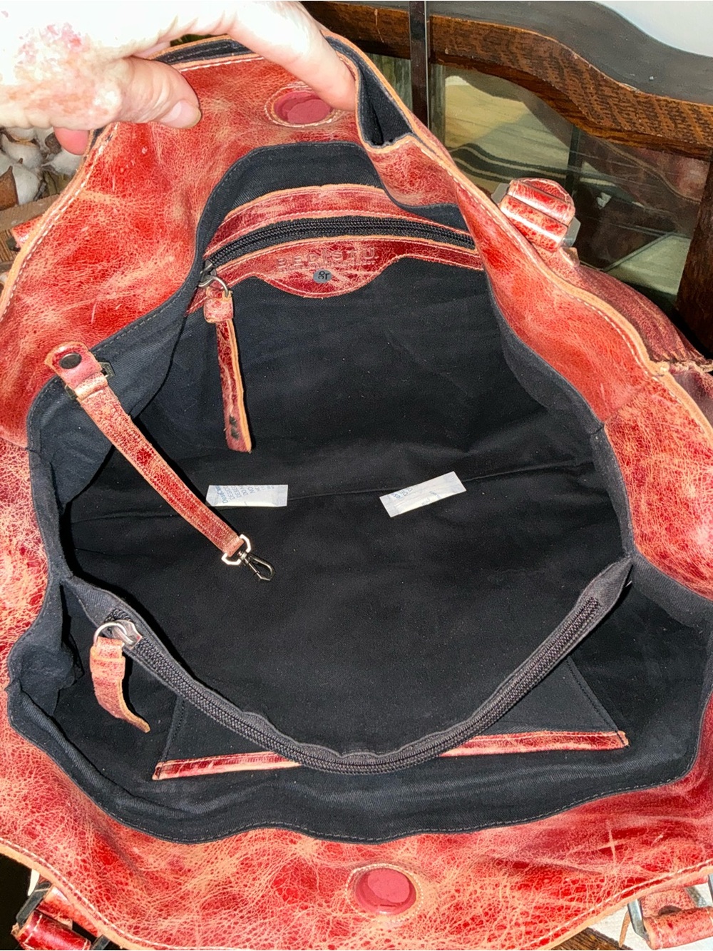 NWT Bed Stu Leather Rockaway Shoulder Crossbody Bag Tote Cherry Red Lacquer $345 - Picture 13 of 16